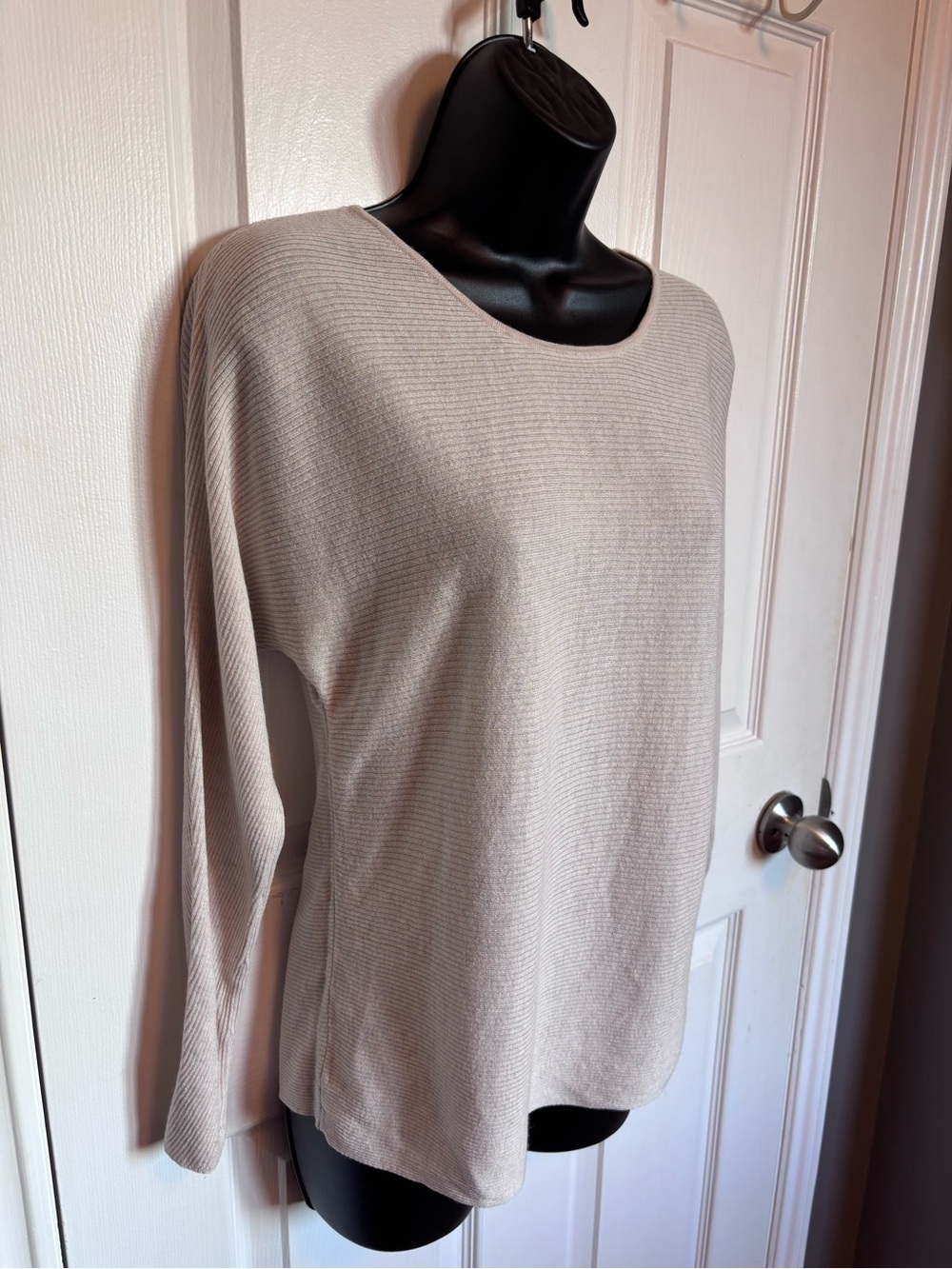 Massimo Dutti Mulberry Silk Wool Ribbed Knit Top Beige S